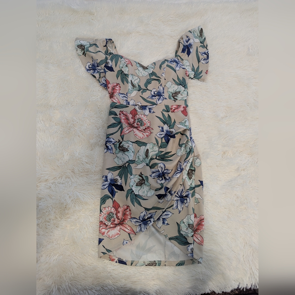 Asymmetrical Floral Dress in Cream and Pink